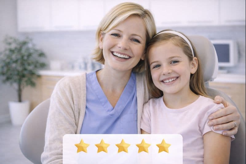 Barntandvård i Borås – mamma och dotter på trygg tandläkarundersökning